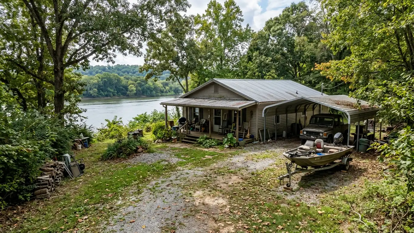 A Ashland City, Tennessee home with a neat custom shed, a carport and a detached garage in a landscaped yard