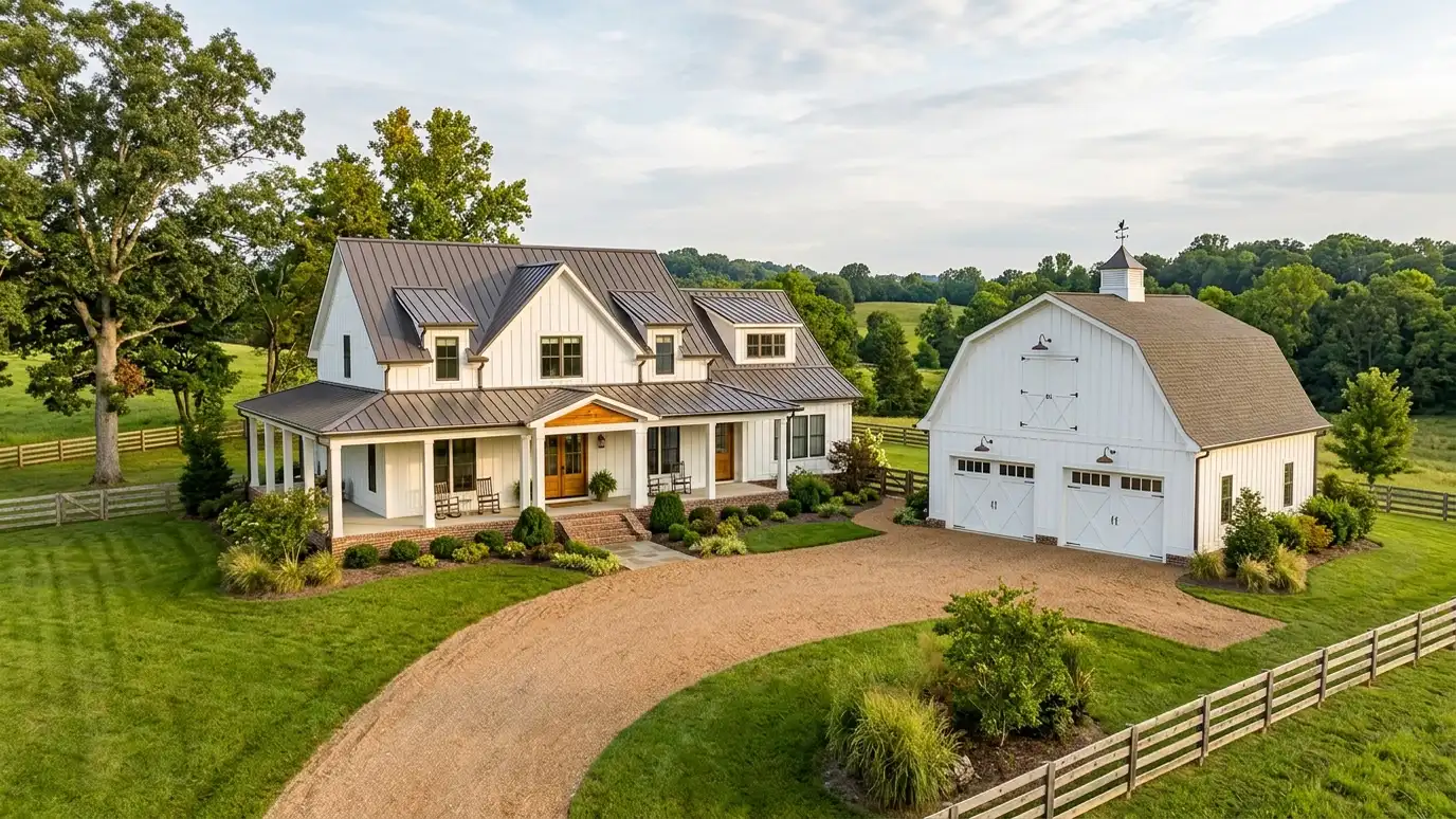 A Fairview, Tennessee home with a neat custom shed, a carport and a detached garage in a landscaped yard
