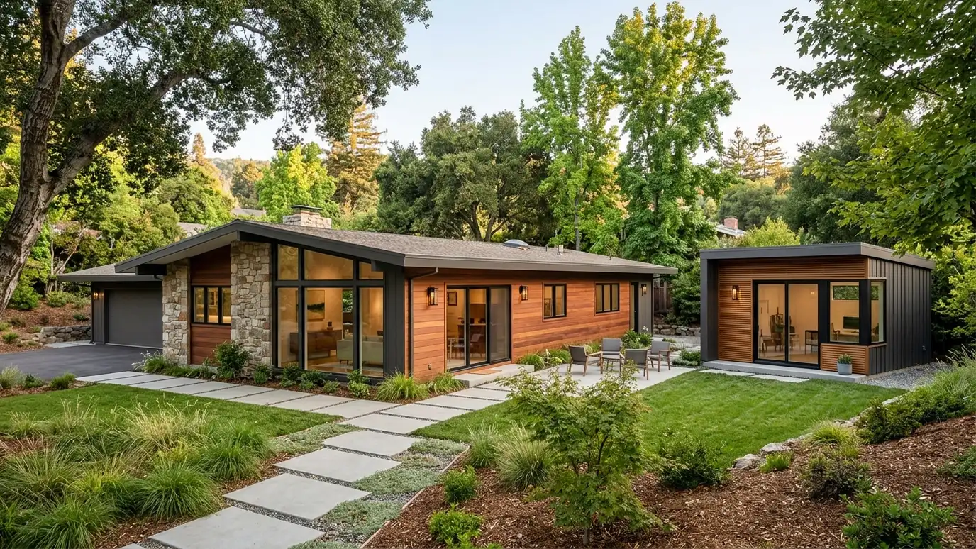 A Green Hills, Tennessee home with a neat custom shed, a carport and a detached garage in a landscaped yard