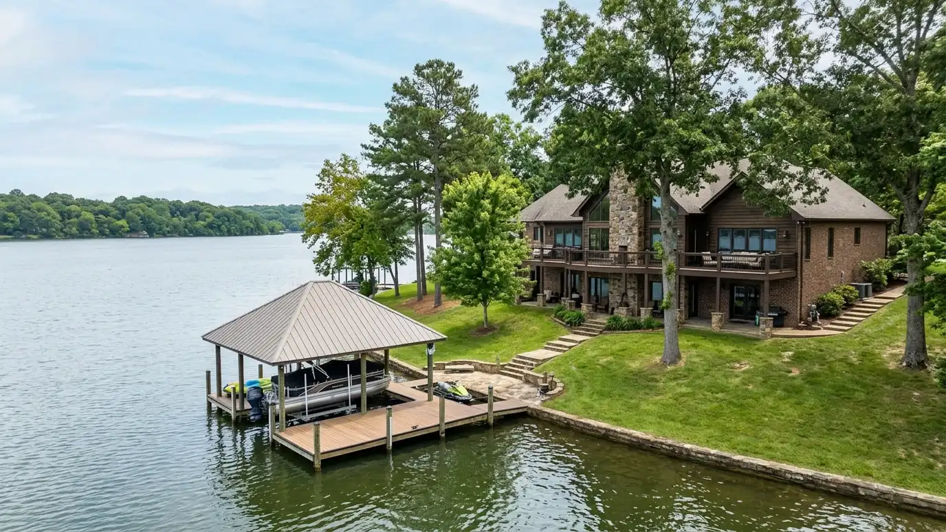 A Hendersonville, Tennessee home with a neat custom shed, a carport and a detached garage in a landscaped yard