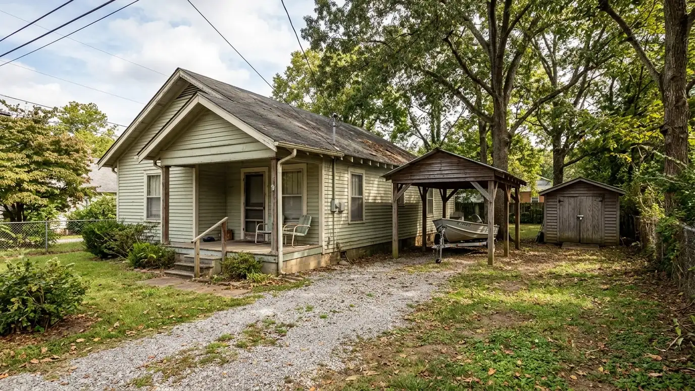 A Old Hickory, Tennessee home with a neat custom shed, a carport and a detached garage in a landscaped yard